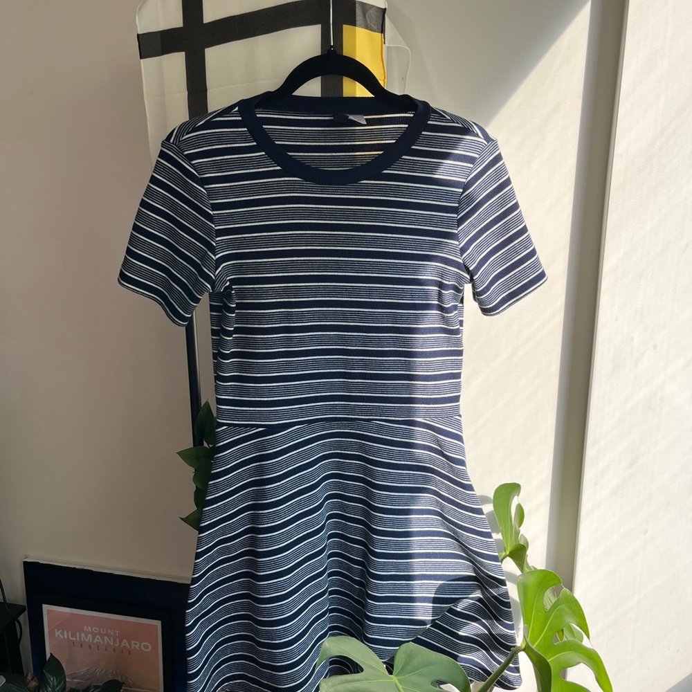 Divided Navy and White Striped Top
